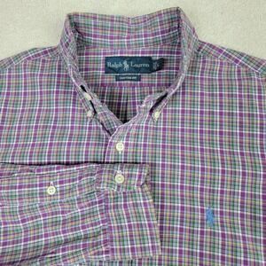 Ralph Lauren Mens L Purple Plaid Custom Fit Preppy Long Sleeve Button Down Shirt